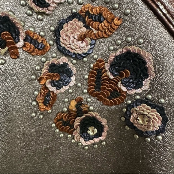 Rare Coach Shrunken Leather Varsity Jacket In Metallic Brown size 2 - Picture 8 of 11